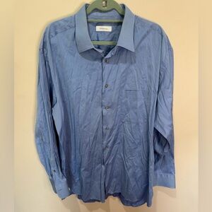 Ermenegildo Zegna Men 18.5/47 Blue Button Up‎ LS Cotton Shirt